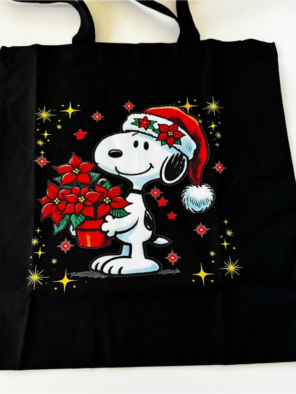 Peanuts Snoopy Holiday Tote - Black with Red, White, Yellow, Green